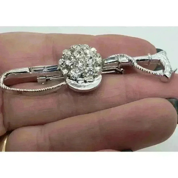 Vintage Brooch Rhinestone Riding Helmet Crop Equestrian Horse Jockey Dressage - Picture 3 of 8